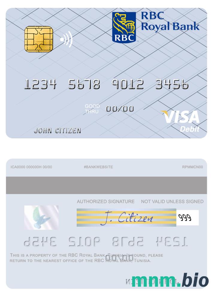 Tunisia RBC Royal Bank visa debet karta przykład w formacie PSD